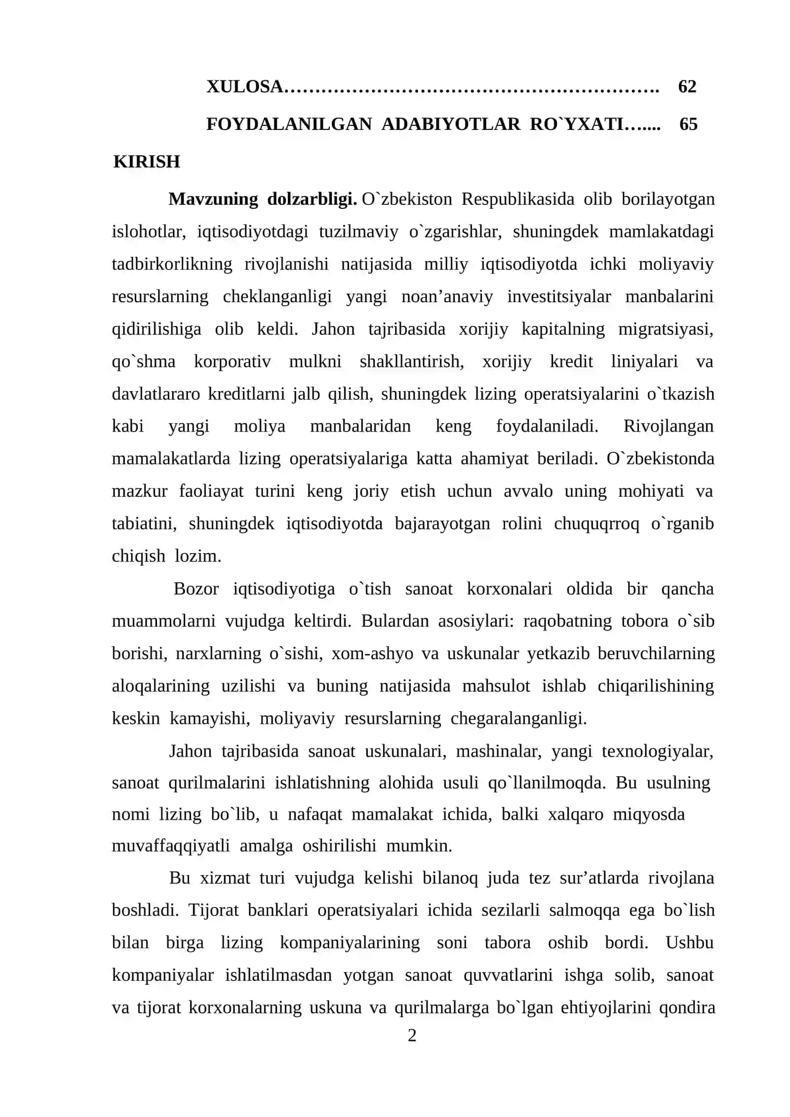 Zamonaviy bozor munosabatlarini rivojlantirish davrida tijorat banklari faolioyatida lizing operatsiyalari 2