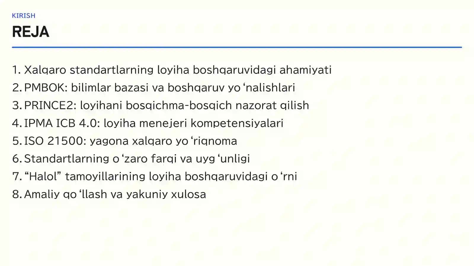 Loyiha boshqaruvining xalqaro standartlari 2