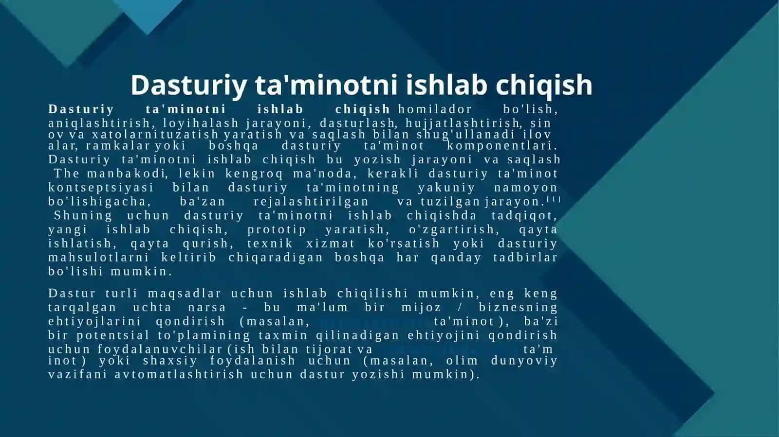 Dasturiy Ta'minotni Ishlab Chiqish 2