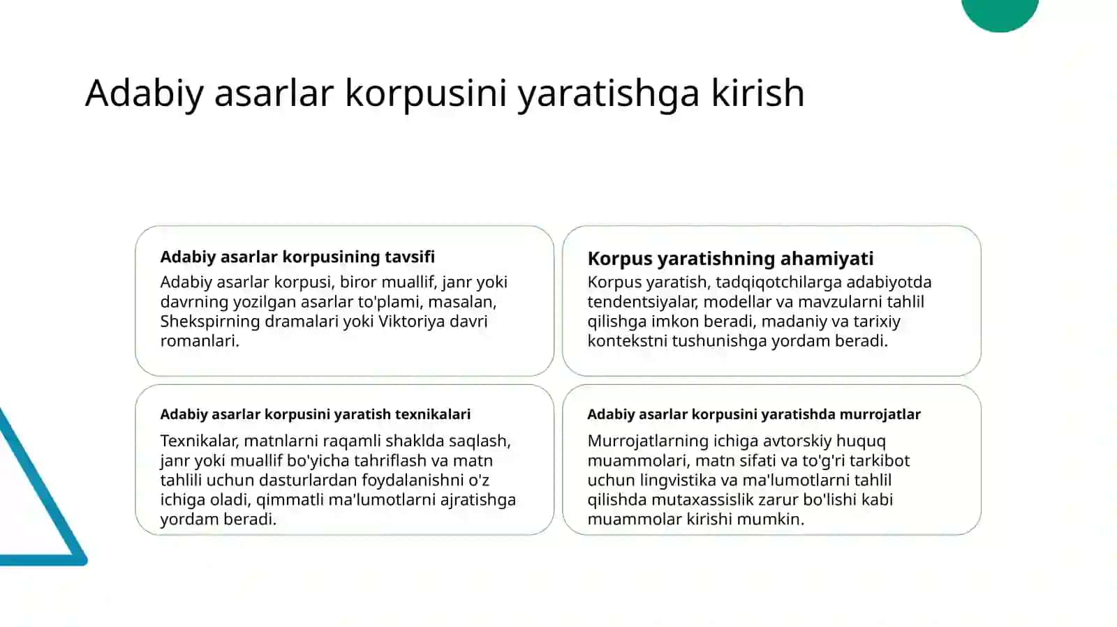 Badiiy asar korpusini yaratish 2