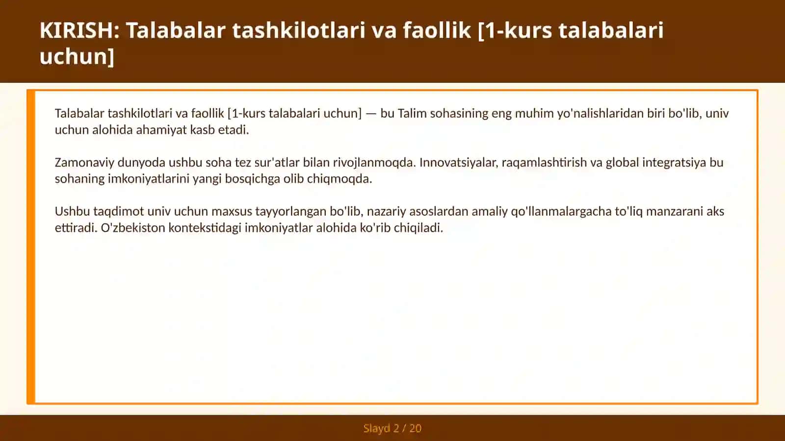 Talabalar tashkilotlari va faollik [1-kurs talabalari uchun] 2