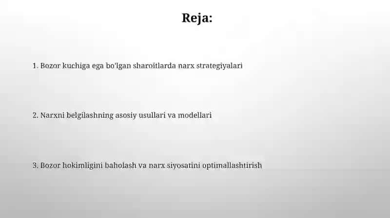 Bozor hokimiyatida narx strategiyalari 2