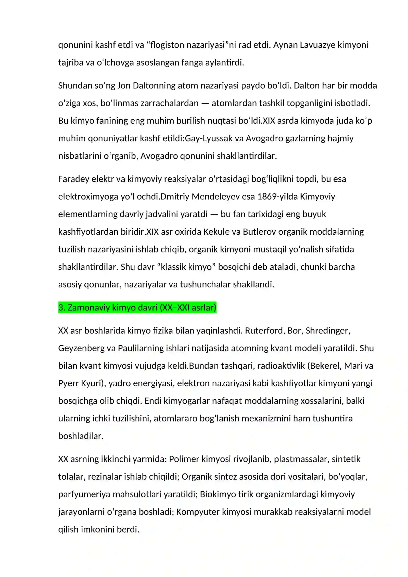Sadirdinova Muhabbatoyning Kimyo tarixi fanidan mustaqil ta’limi 2