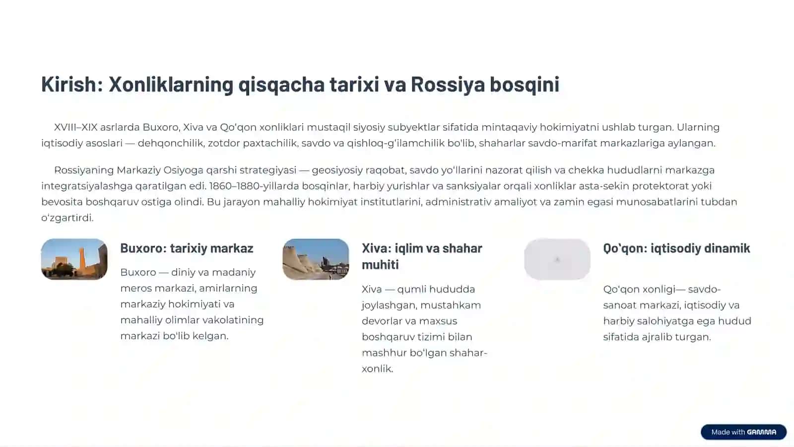 Rossiya bosqichi arafasida Xonliklardagi Ichki Hokimiyat 2