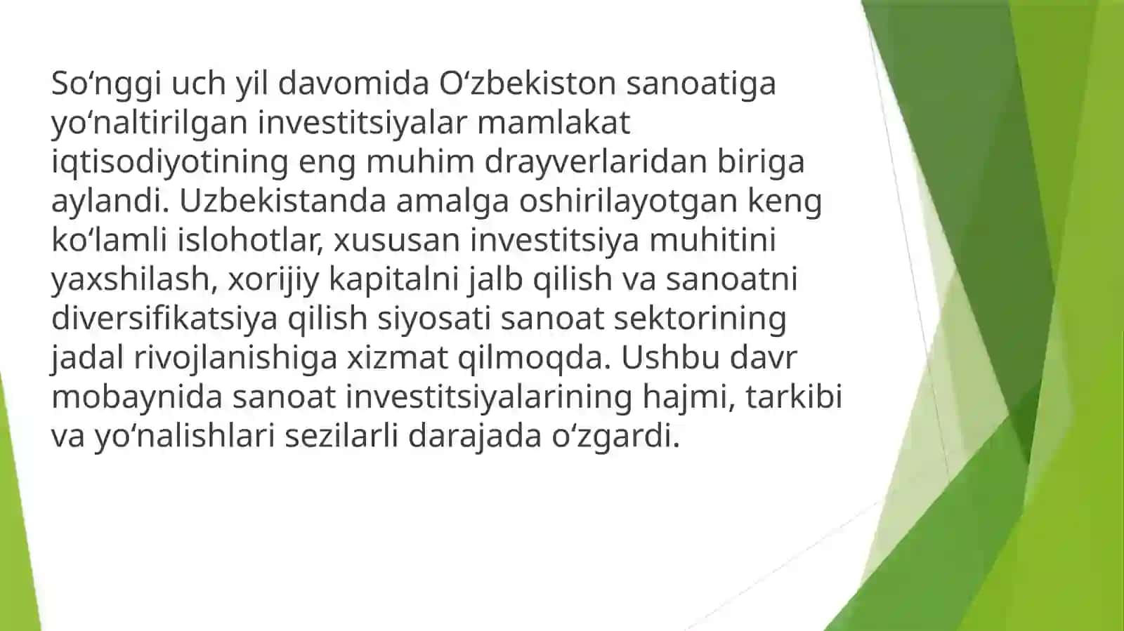 Sanoat investitsiyalarini tahlil qilish 2