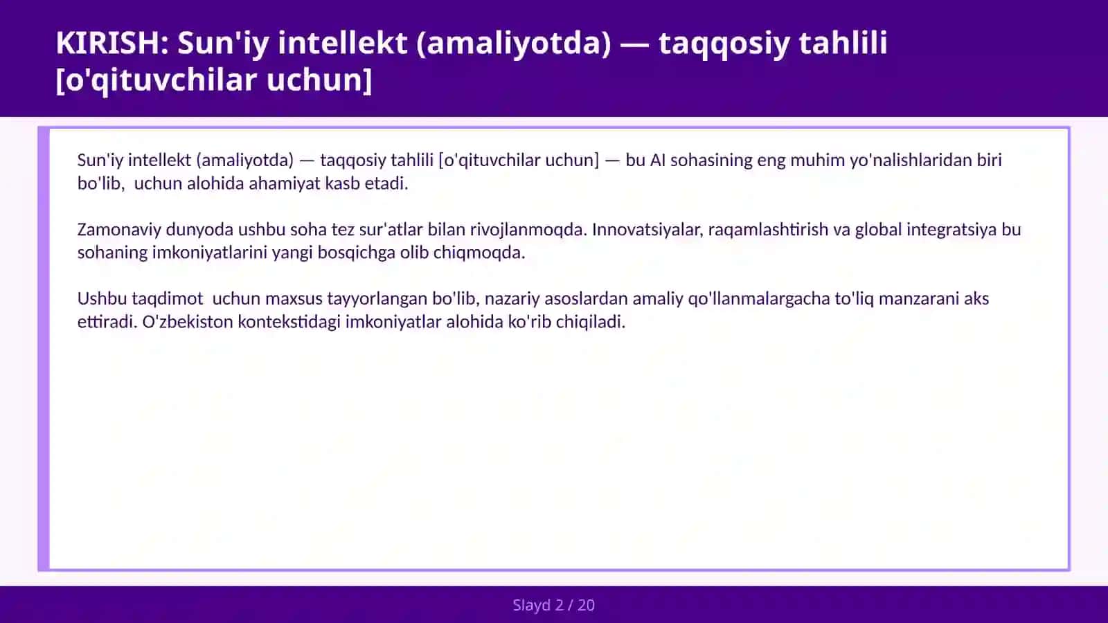 Sun'iy intellekt (amaliyotda) — taqqosiy tahlili [o'qituvchilar uchun] 2