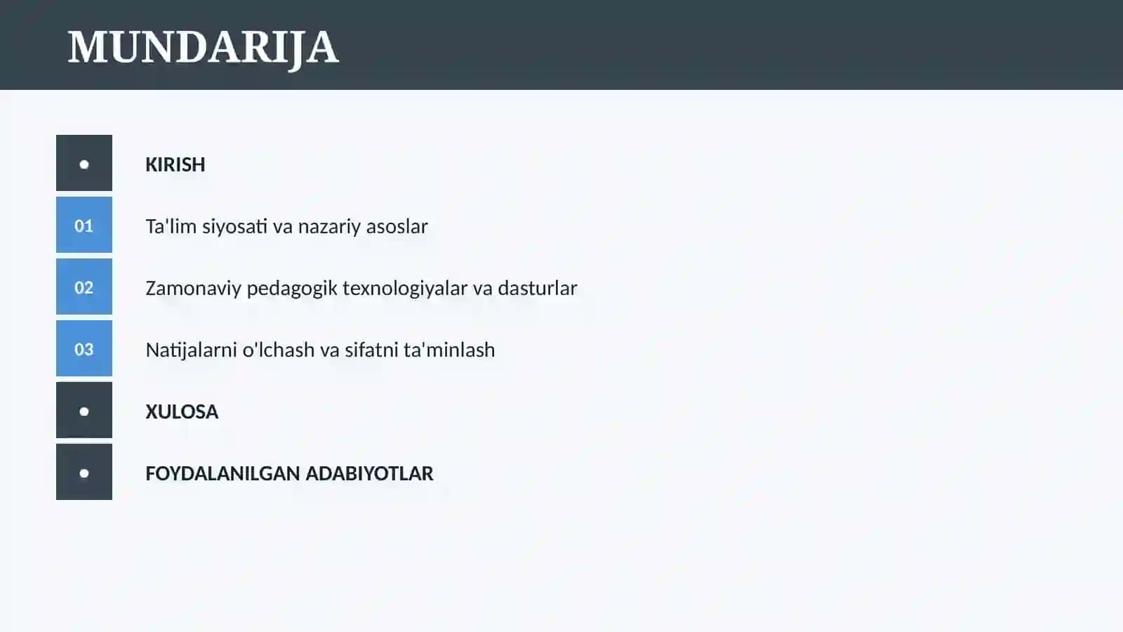 O`ZBEKISTONDA TA`LIM TIZIMIDA ISLOXOTLAR VA INNOVATSIYALAR 2