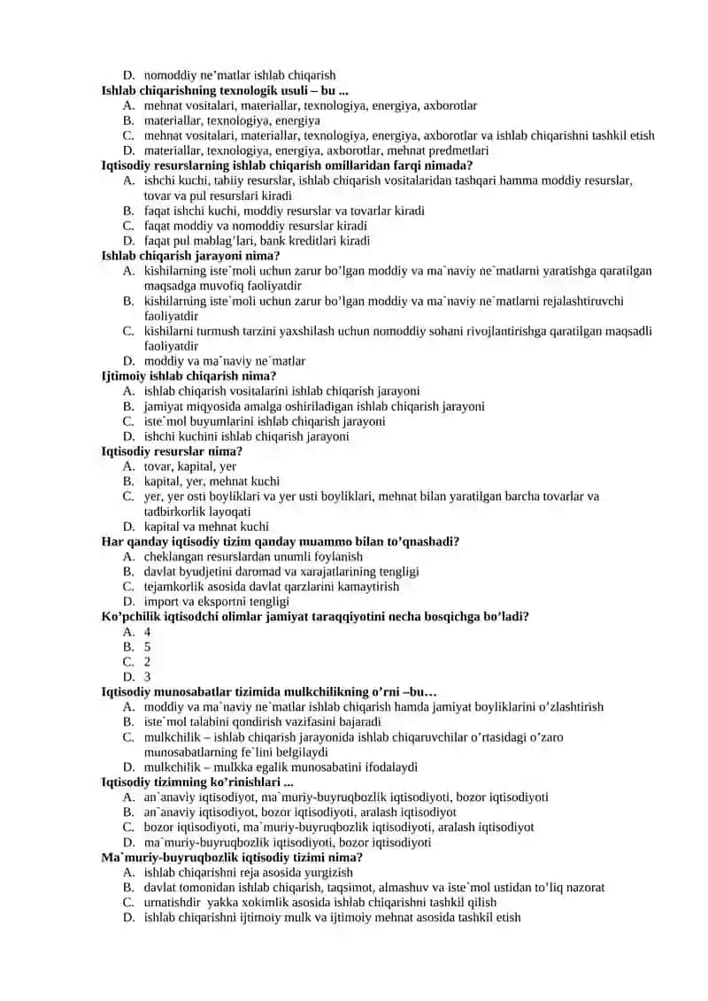 Iqtisodiyot nazariyasi fanidan test 2