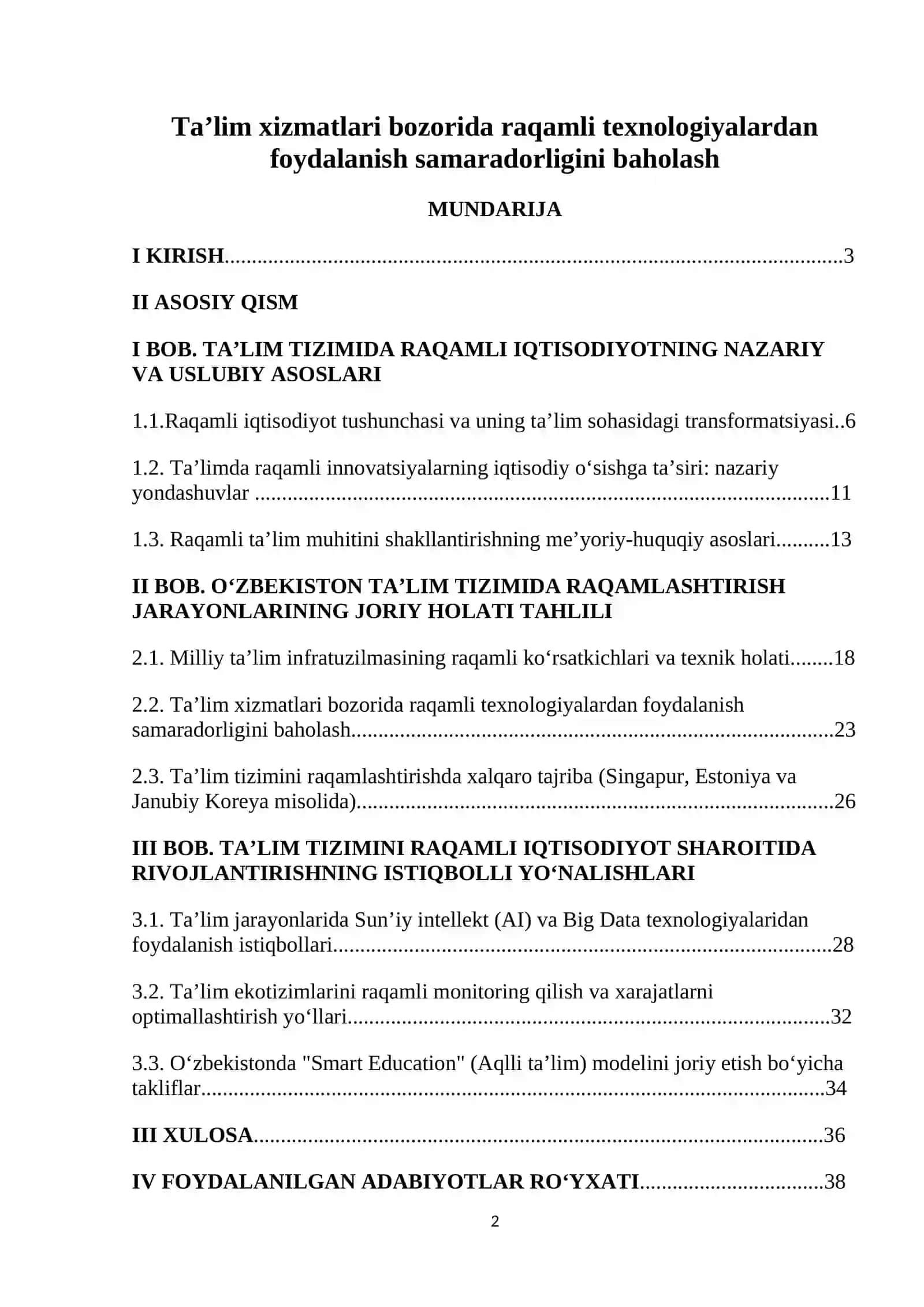 Ta’lim xizmatlari bozorida raqamli texnologiyalardan foydalanish samaradorligini baholash 2