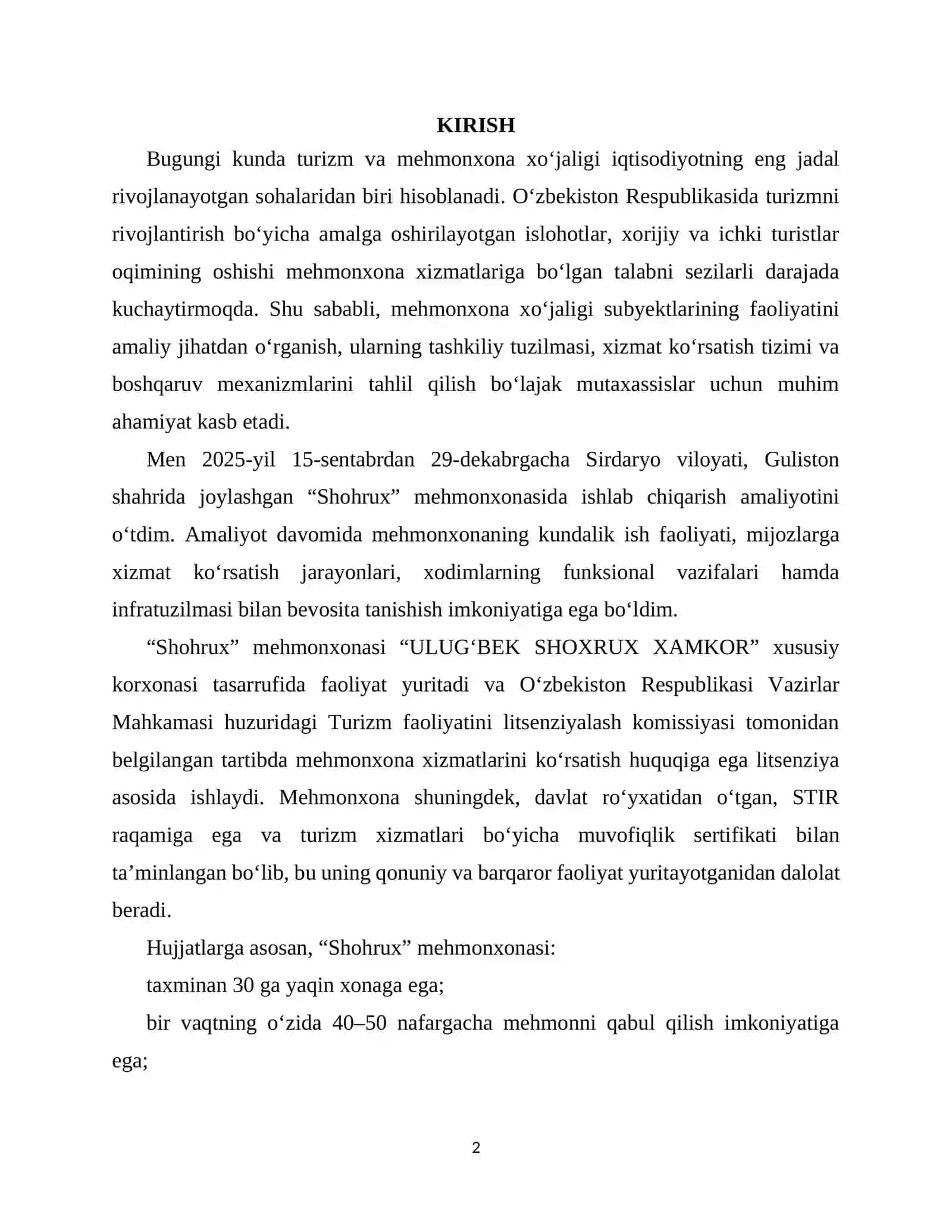 Shohrux Mehmonxonasining Umumiy Faoliyati 2