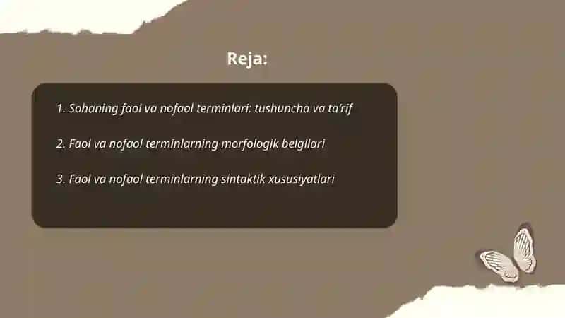 Sohaning faol va nofaol terminlari 2