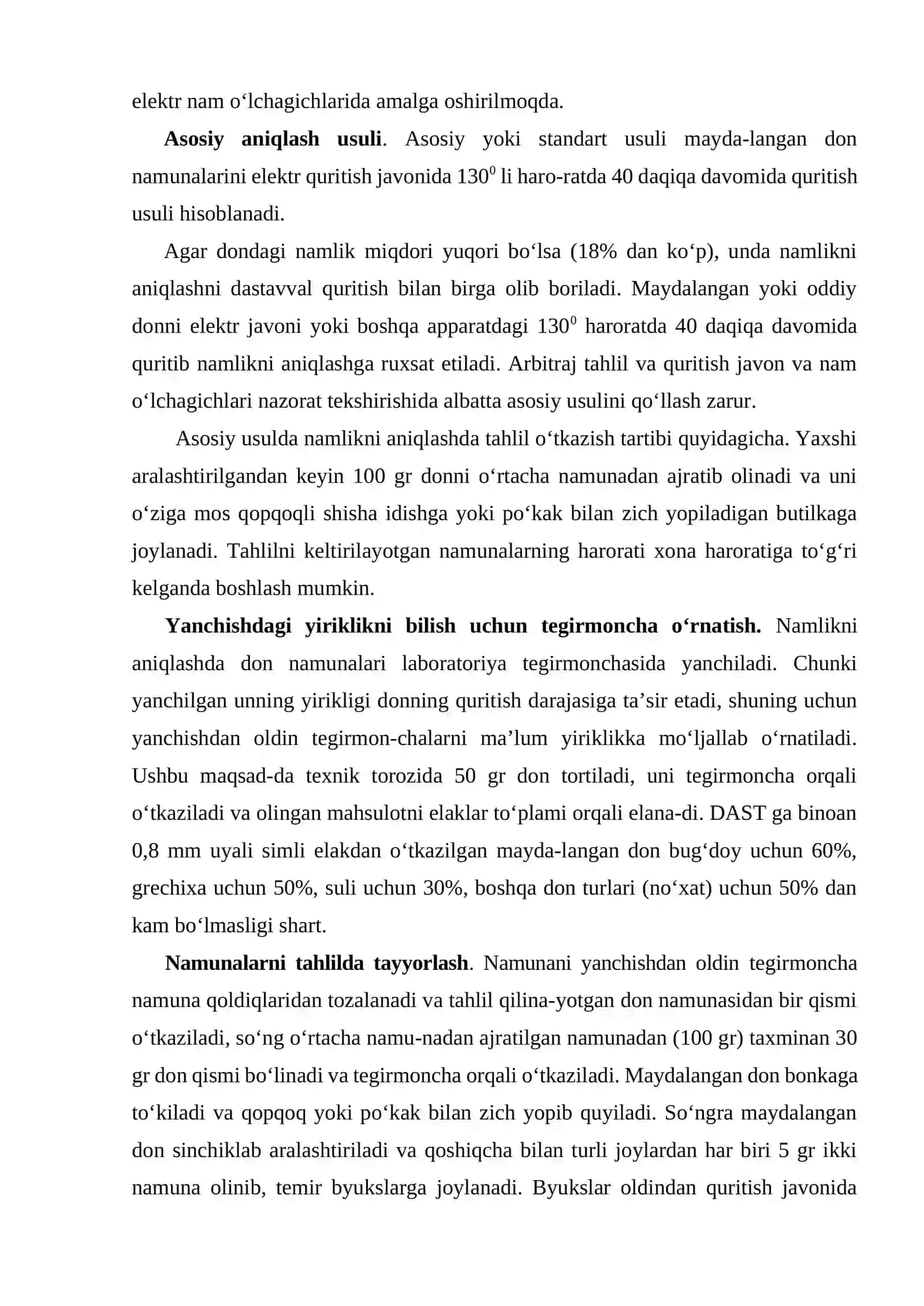 Tanishtirilgan namlik me’yori bilan talabalarni don partiyalarini saqlashda o’rgatish 2
