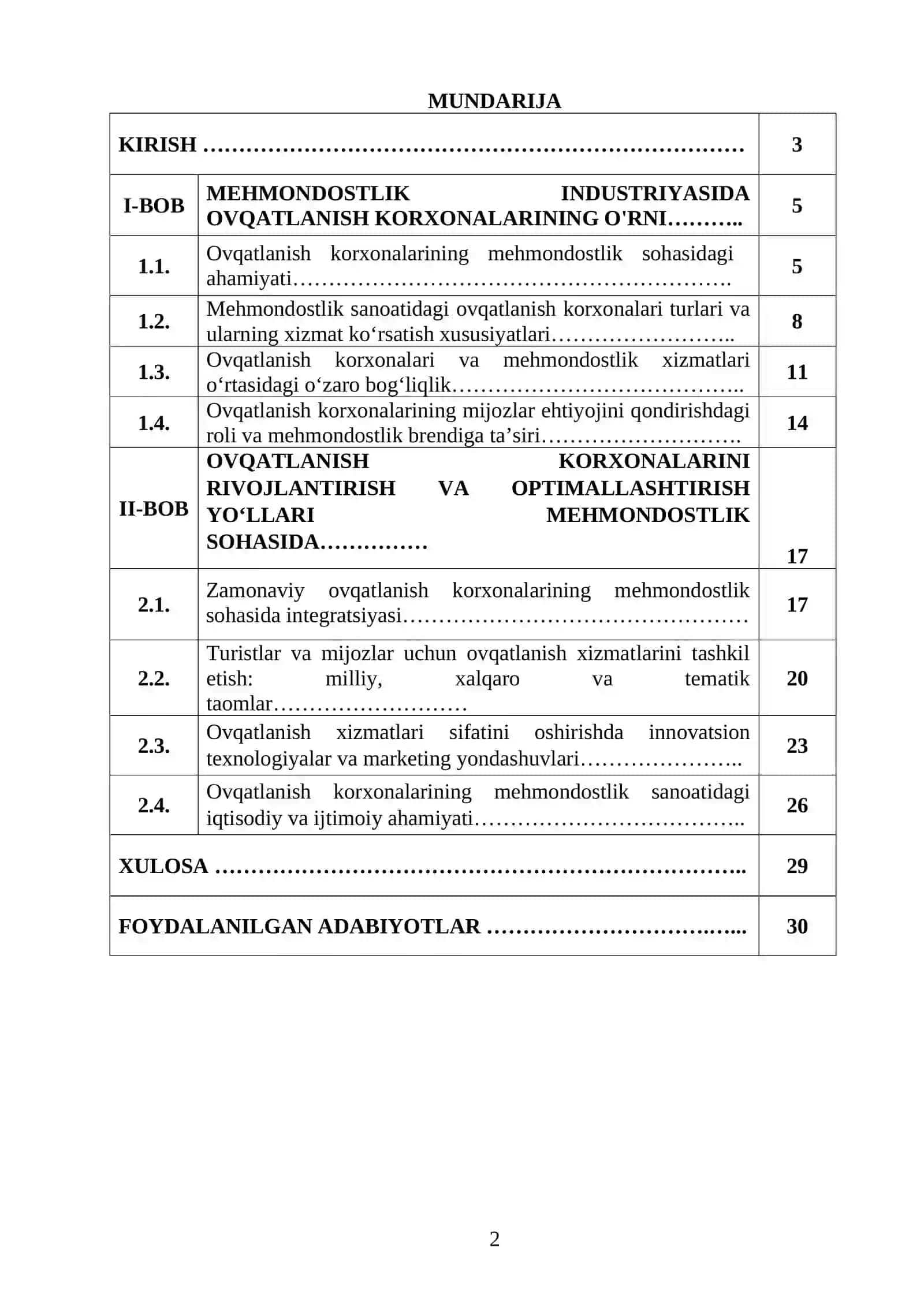 MEHMONDOSTLIK INSTURIYASIDA OVQATLANISH KORXONALARINING O'RNI 2