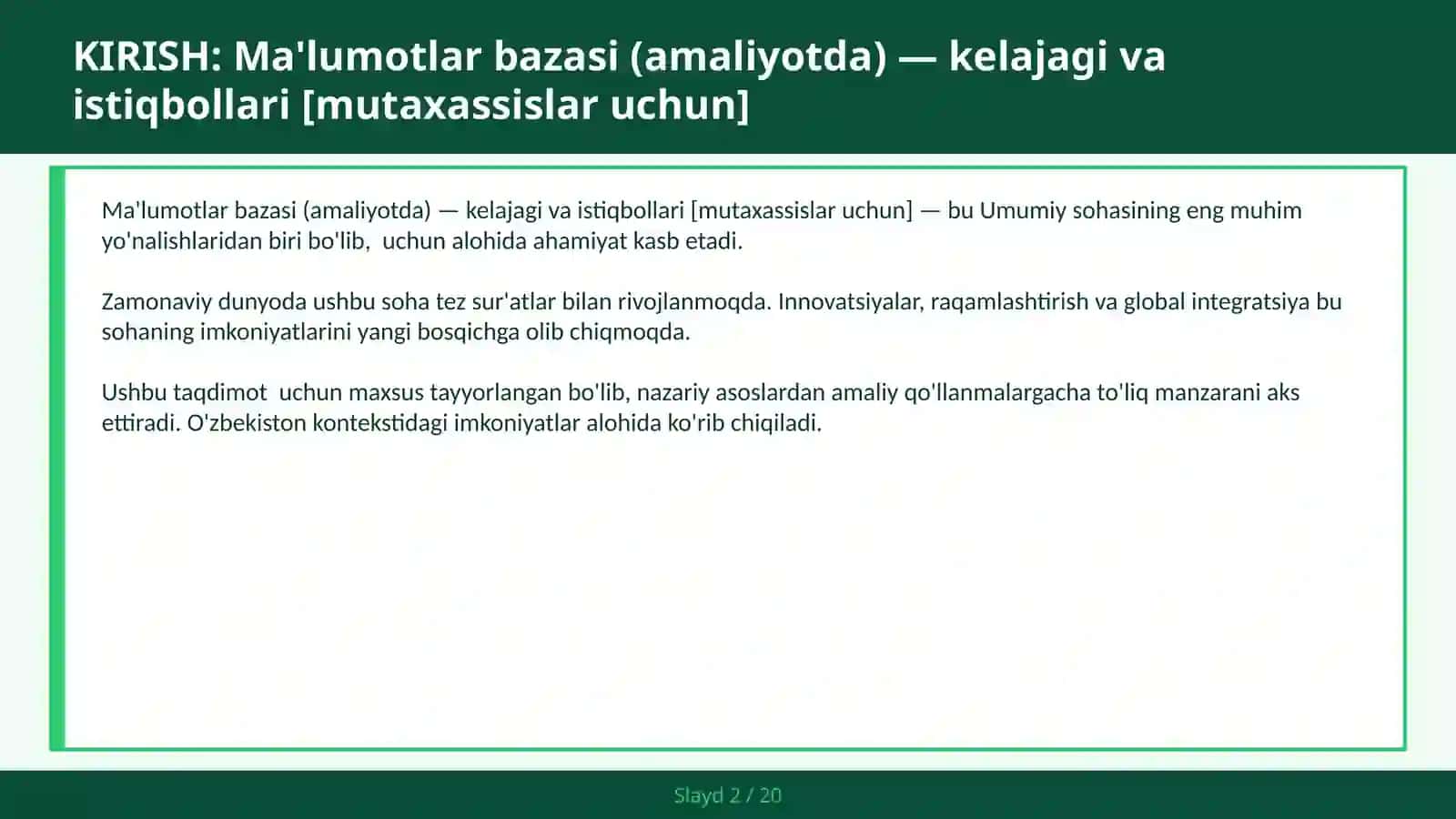 Ma'lumotlar bazasi (amaliyotda) — kelajagi va istiqbollari [mutaxassislar uchun] 2