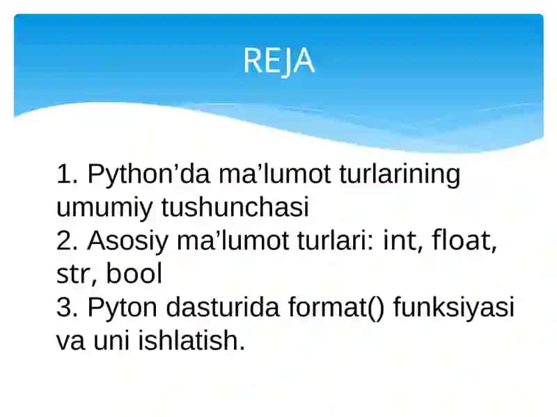 Pythonda ma’lumot to’plamlari va turlari 2