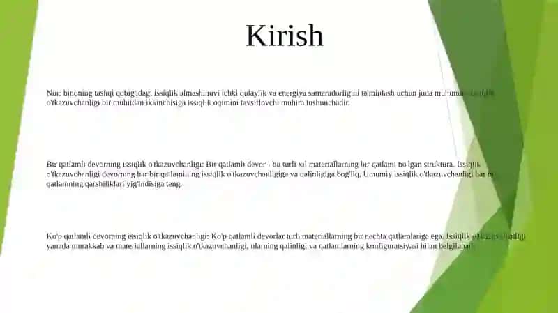 Bir Va KoʻP Qatlamli Devorni Issiqlik Otkazuvchanligi 2