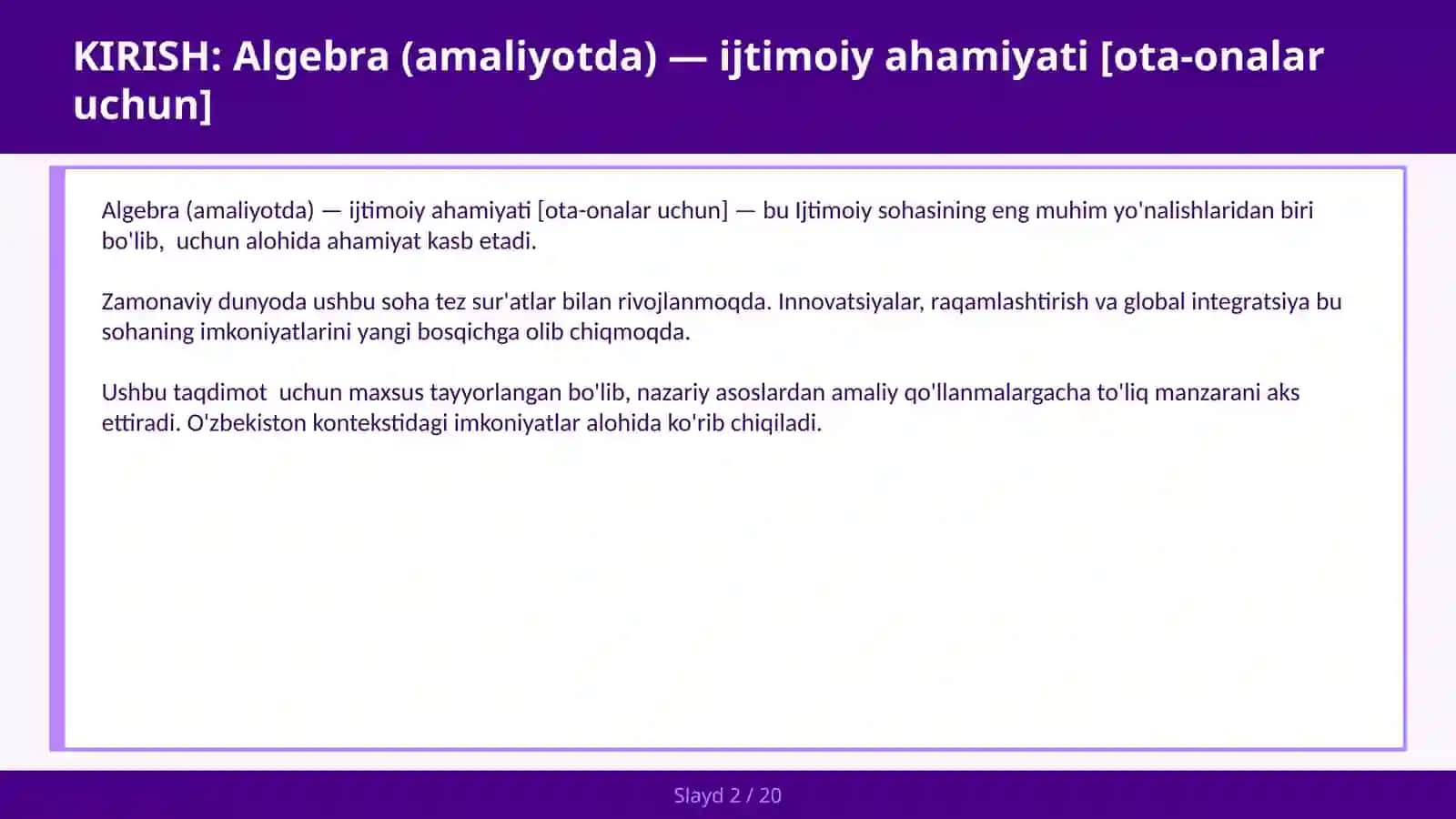Algebra (amaliyotda) — ijtimoiy ahamiyati [ota-onalar uchun] 2
