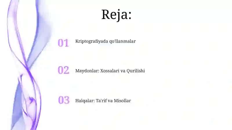 Halqa va maydon tyshunchasi kriptografiya fanidan 2