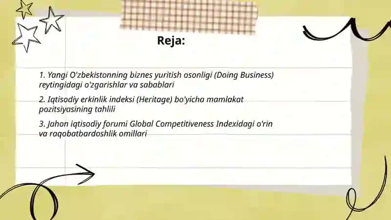 Yangi O'zbekiston ijtimoiy-siyosiy,iqtisodiy va madaniy hayotida ro'y berayotgan o'zgarishlarning xalqaro reyting va indekslarda aks etishi 2