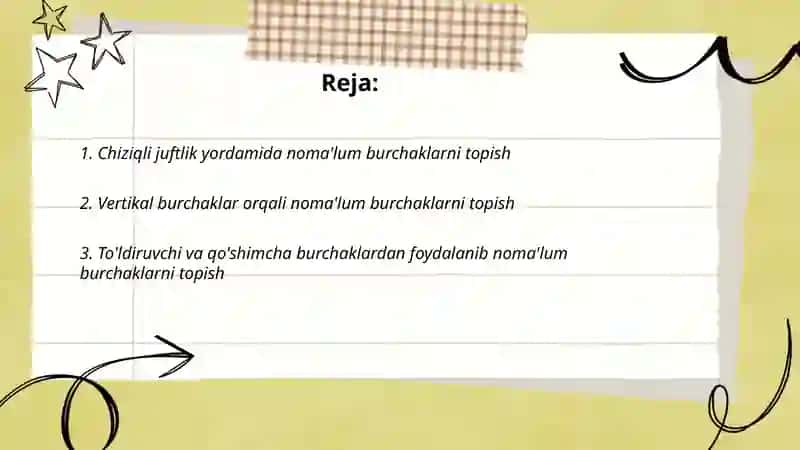 Noma'lum burchaklarni topish 2