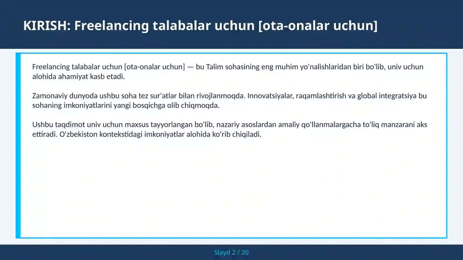 Freelancing talabalar uchun [ota-onalar uchun] 2