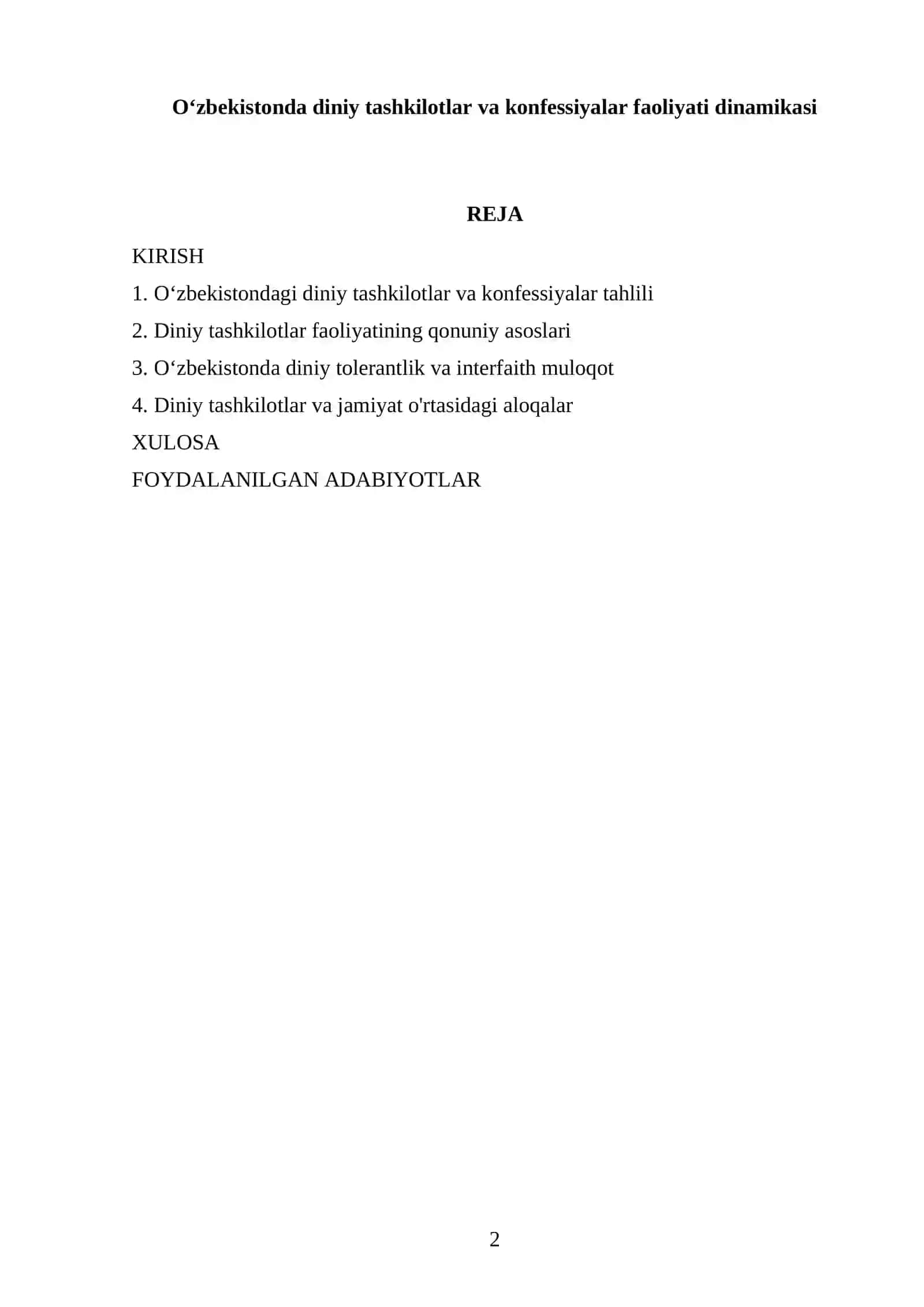 Oʻzbekistonda diniy tashkilotlar va konfessiyalar faoliyati dinamikasi 2