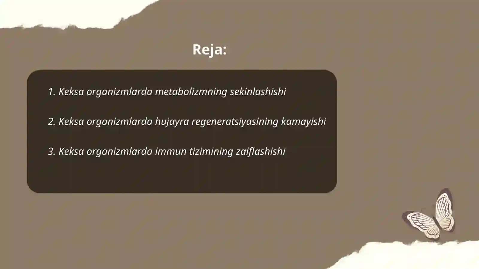 Keksa bemor. Keksa organizmlarning fiziologik xususiyatlari 2