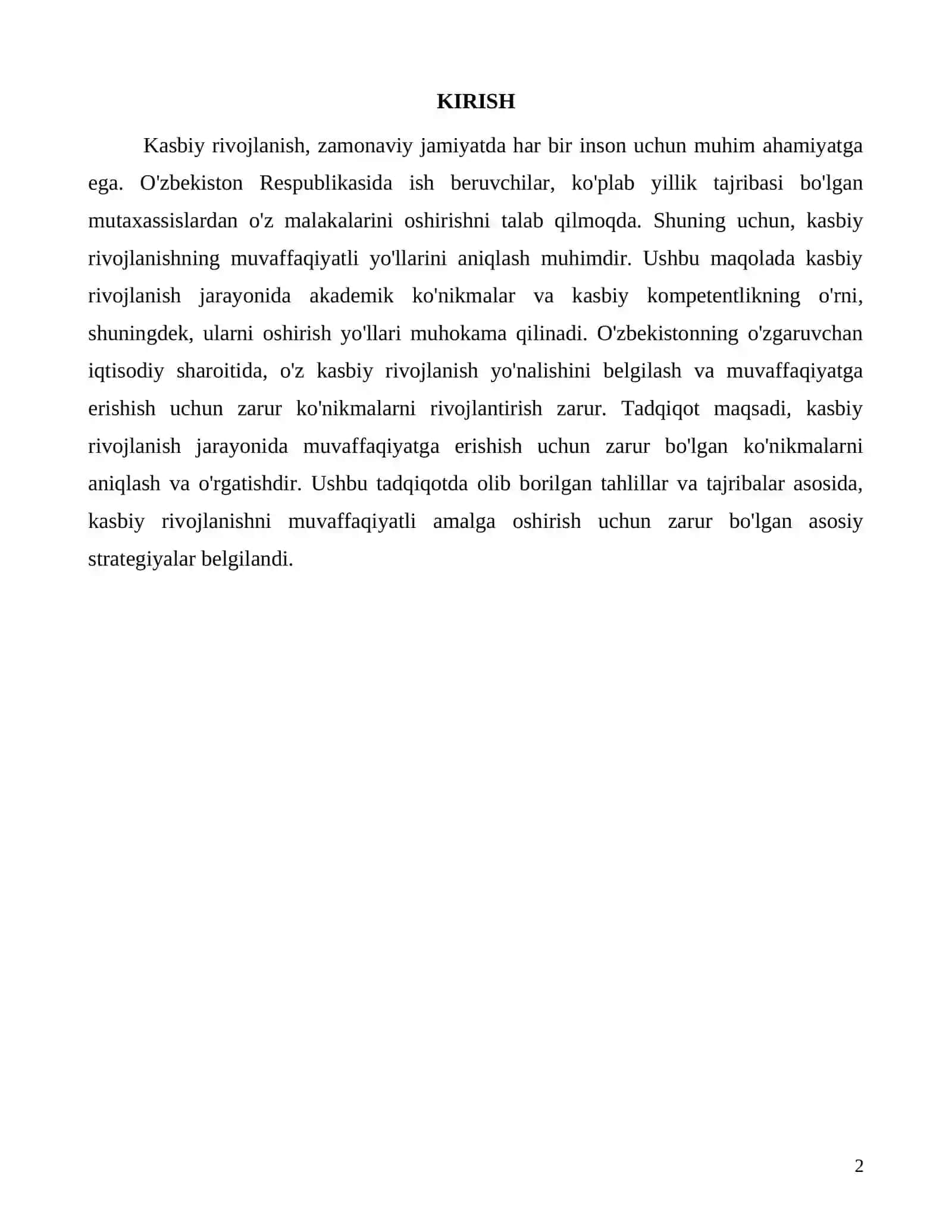 Kasbiy rivojlanish muvaffaqiyatga erishish yo'llari va strategiyalari 2