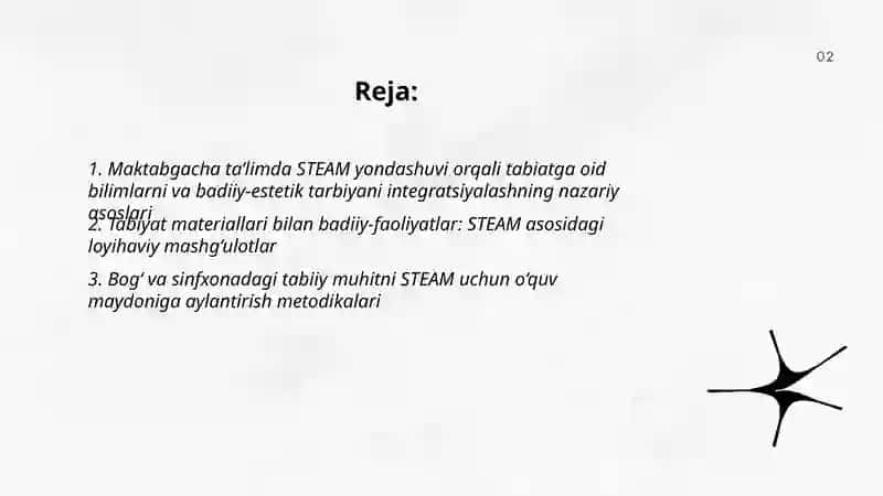 Maktabgacha ta’limda tabiatga oid bilimlar va badiiy-estetik tarbiyaning integratsiyasida STEAM ta’lim texnologiyasi 2