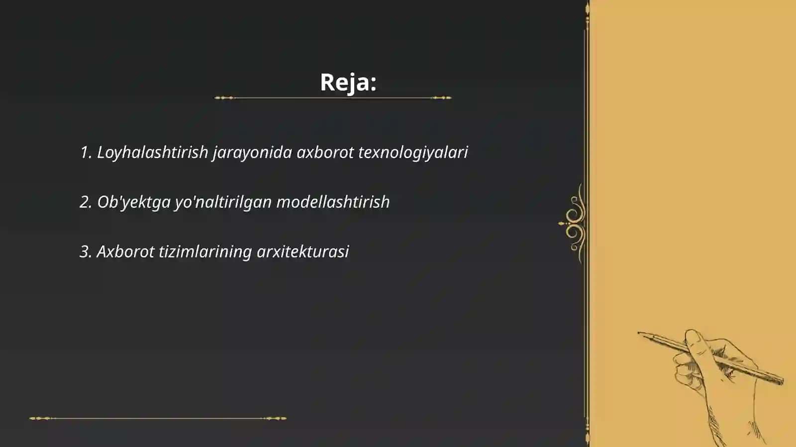 Loyhalashtirilgan obyektlarni modellash uchun axborot tizimlari 2