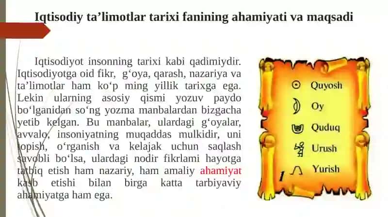 Fanga kirish. Qadimgi dunyo iqtisodiy g’oylari. O’rta Osiyo mutaffakkirlarining iqtisodiy g’oyalari. 2