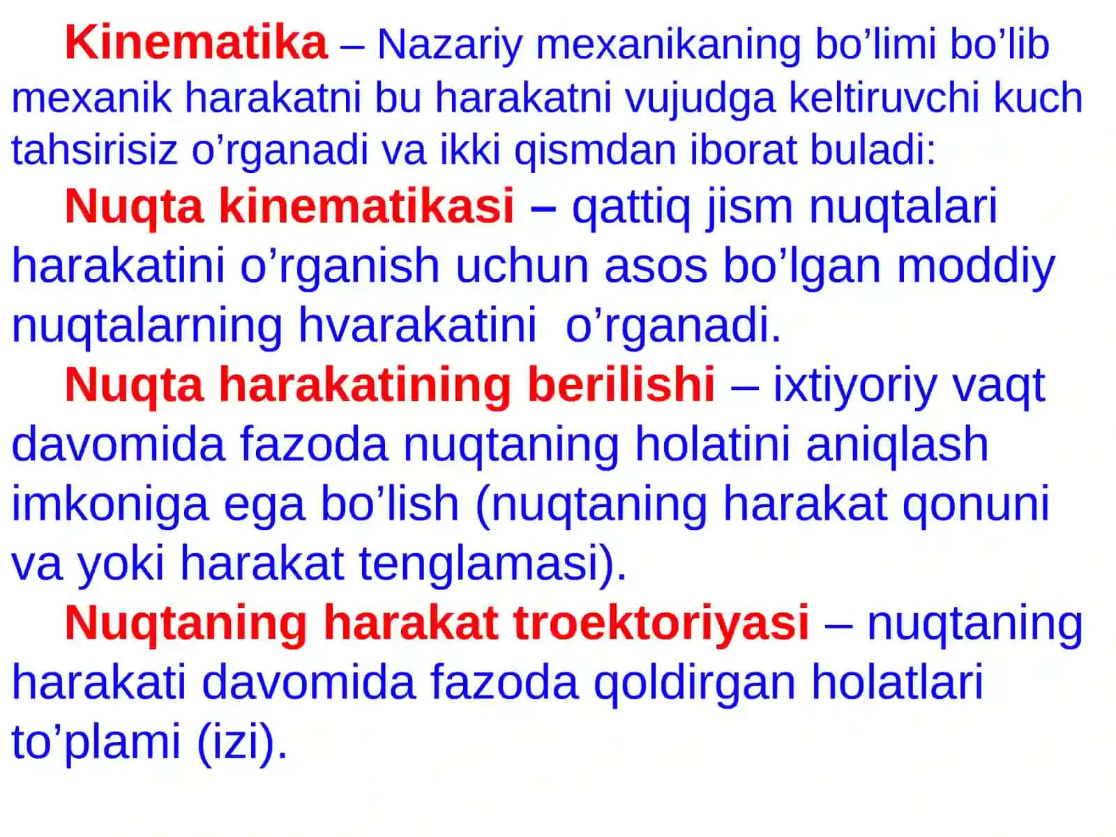KINEMATIKA PREDMETI VA NUQTA KINEMATIKASI 2