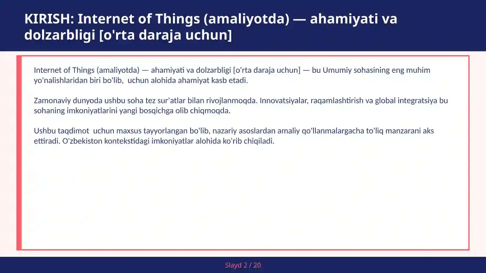 INTERNET OF THINGS (AMALIYOTDA) — AHAMIYATI VA DOLZARBLIGI [O'RTA DARAJA UCHUN] 2