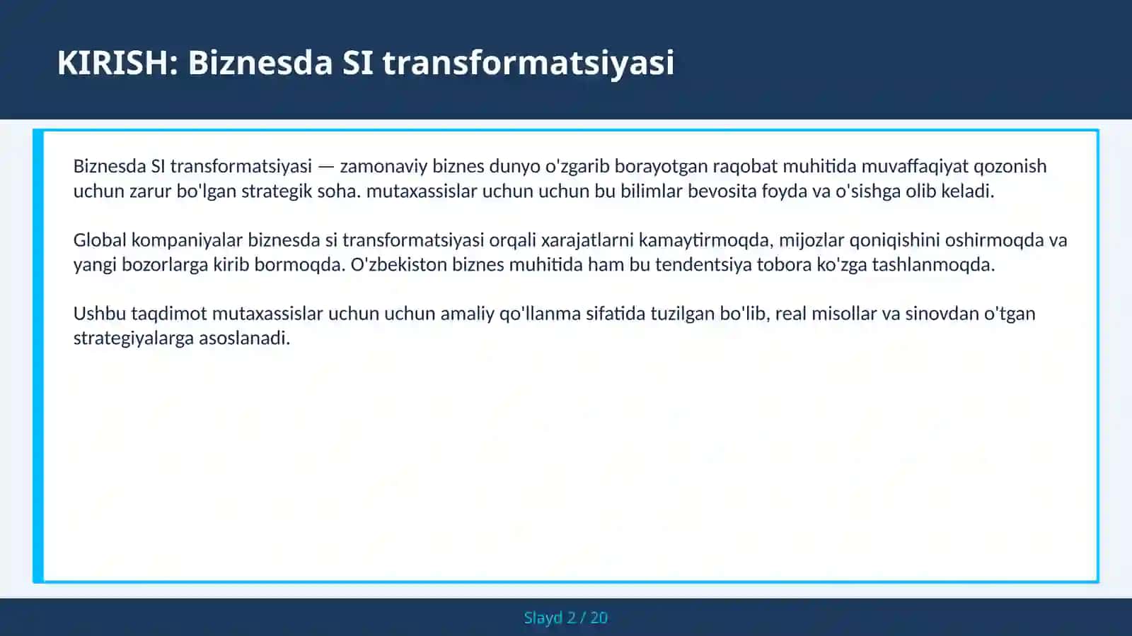 Biznesda SI transformatsiyasi 2