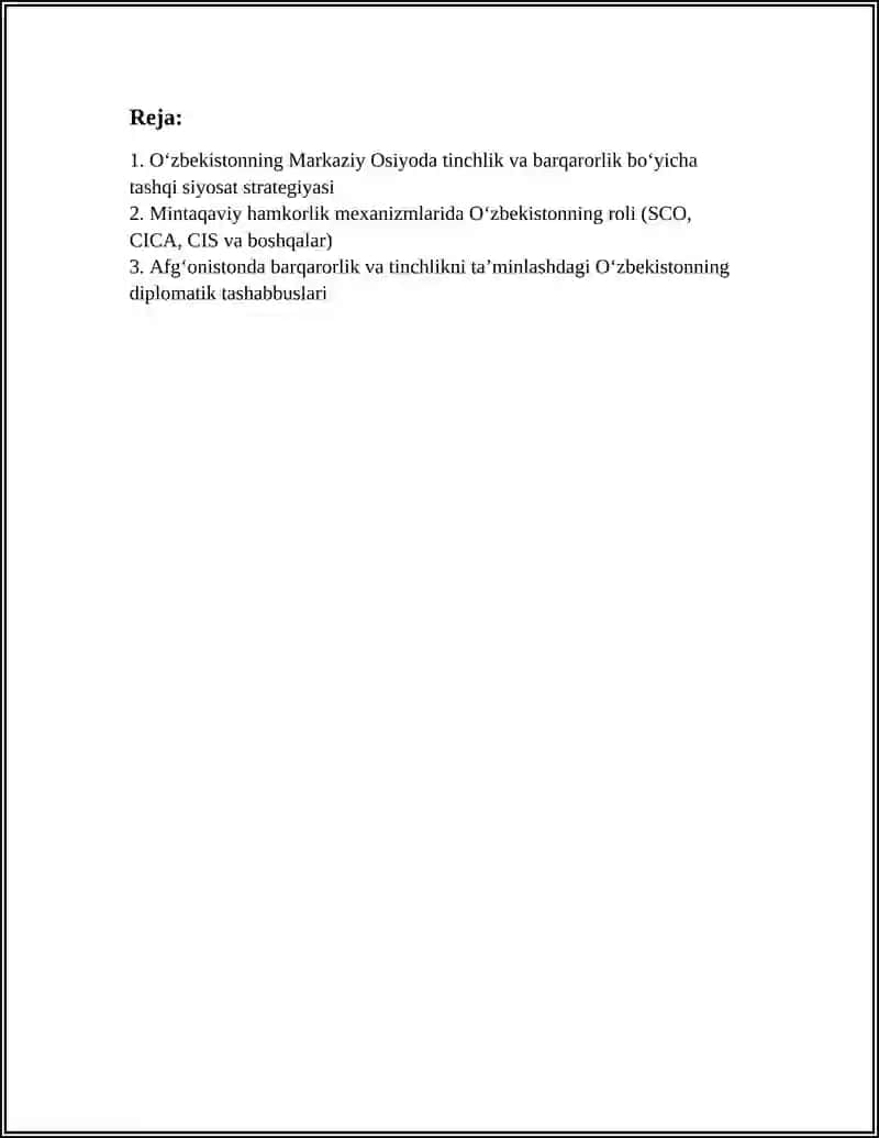 Oʻzbekistonning Markaziy Osiyoda Tinchlik va Barqarorlikni Taʼminlashdagi Oʻrni 2
