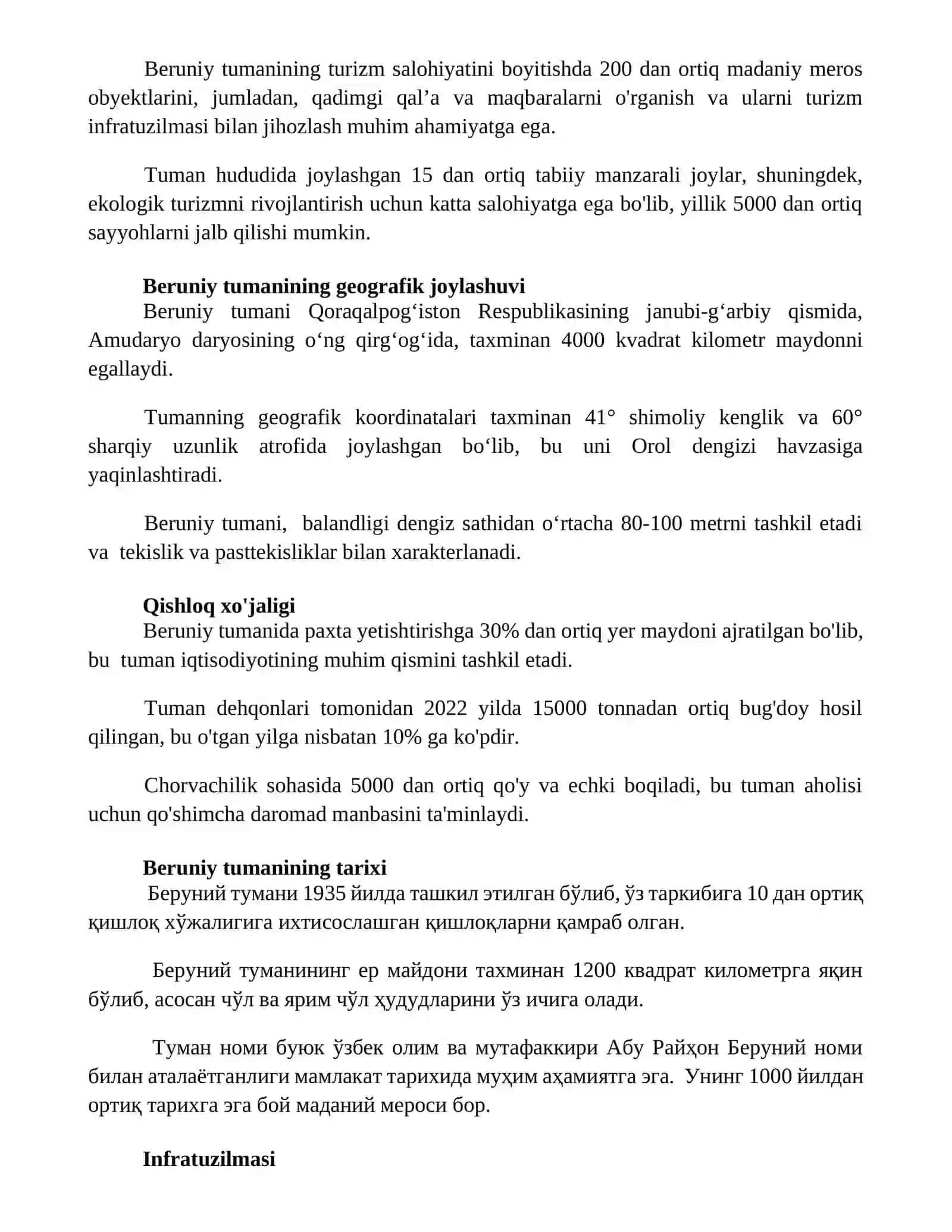 Qoraqalpog'iston respublikasi beruniy tumani haqida 2