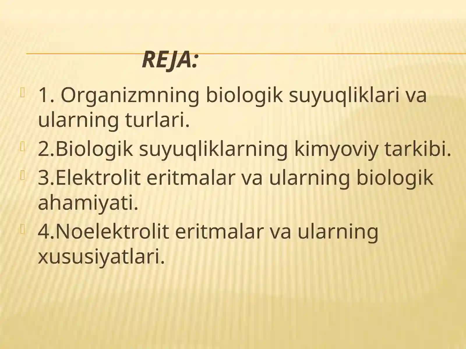 organizmning biologik suyuqliklari, ularning turlari, kimyoviy tarkibi, elektrolit va noelektrolit r 2