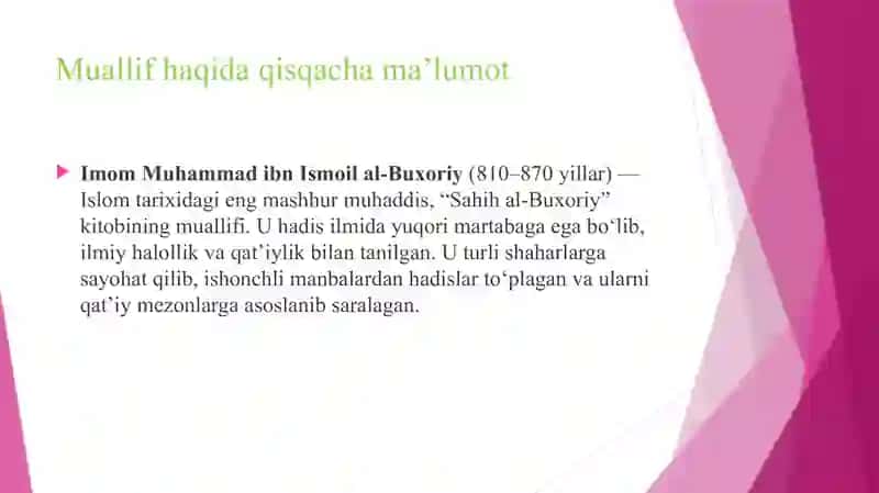 Imom Buxoriyning "Al-Adab al-mufrid" asari bo‘yicha 2