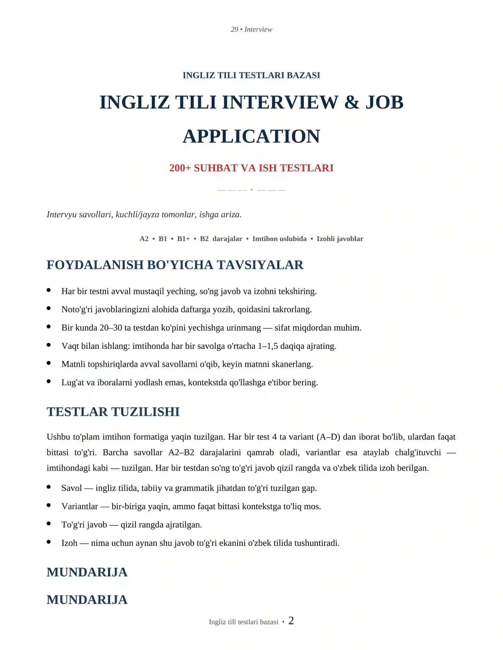 INGLIZ TILI INTERVIEW & JOB APPLICATION 2