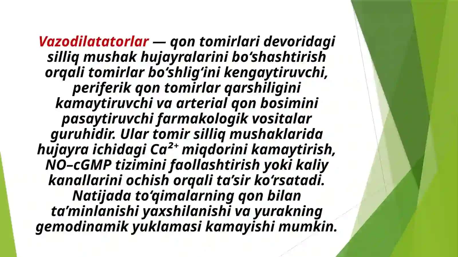 Qon tomirlarni kengaytiruvchi dori vositalari 2