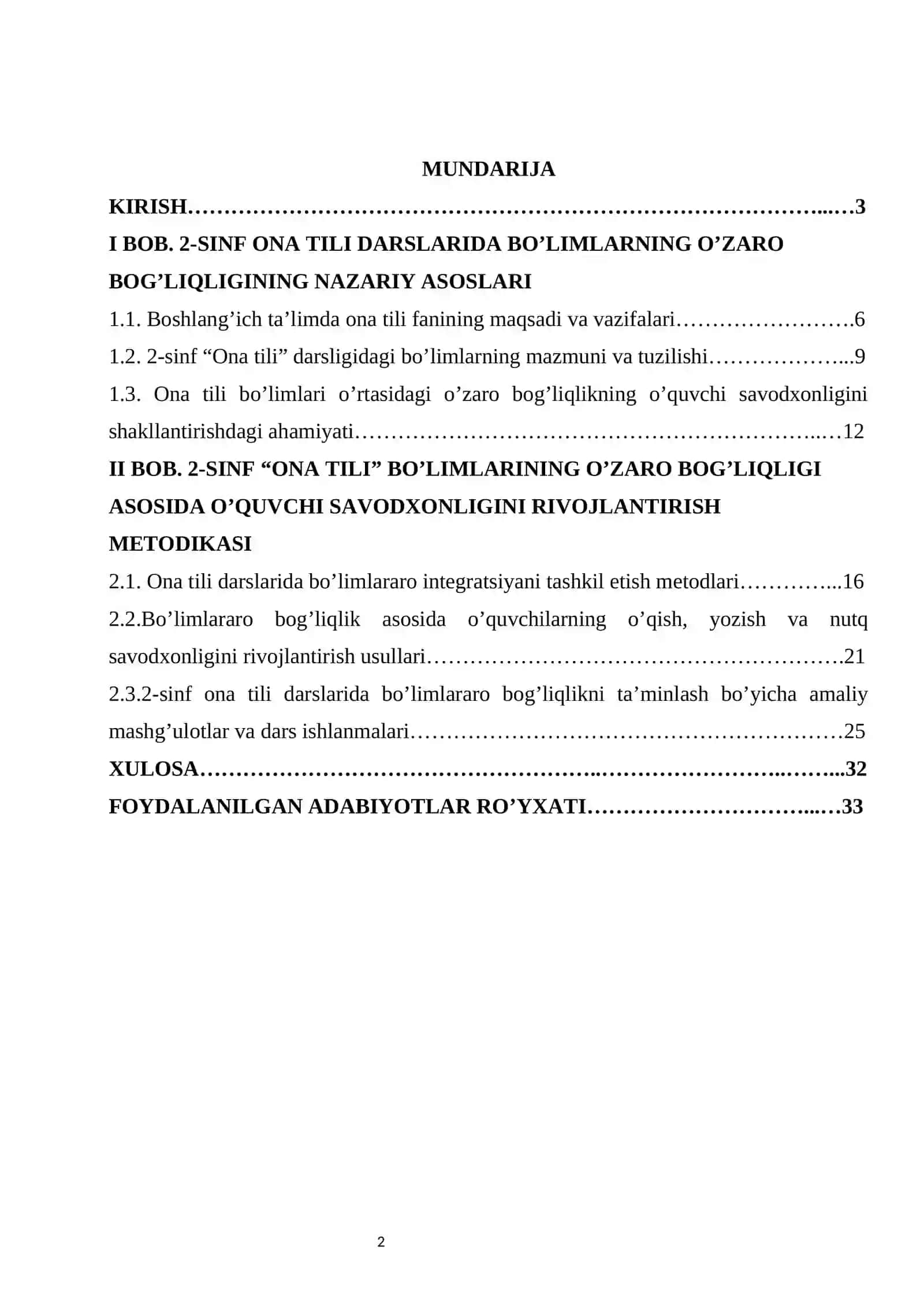2-sinf “Ona tili” bo’limlarining o’zaro bog’liqligi va ularning o’quvchi savodxonligiga ta’siri 2