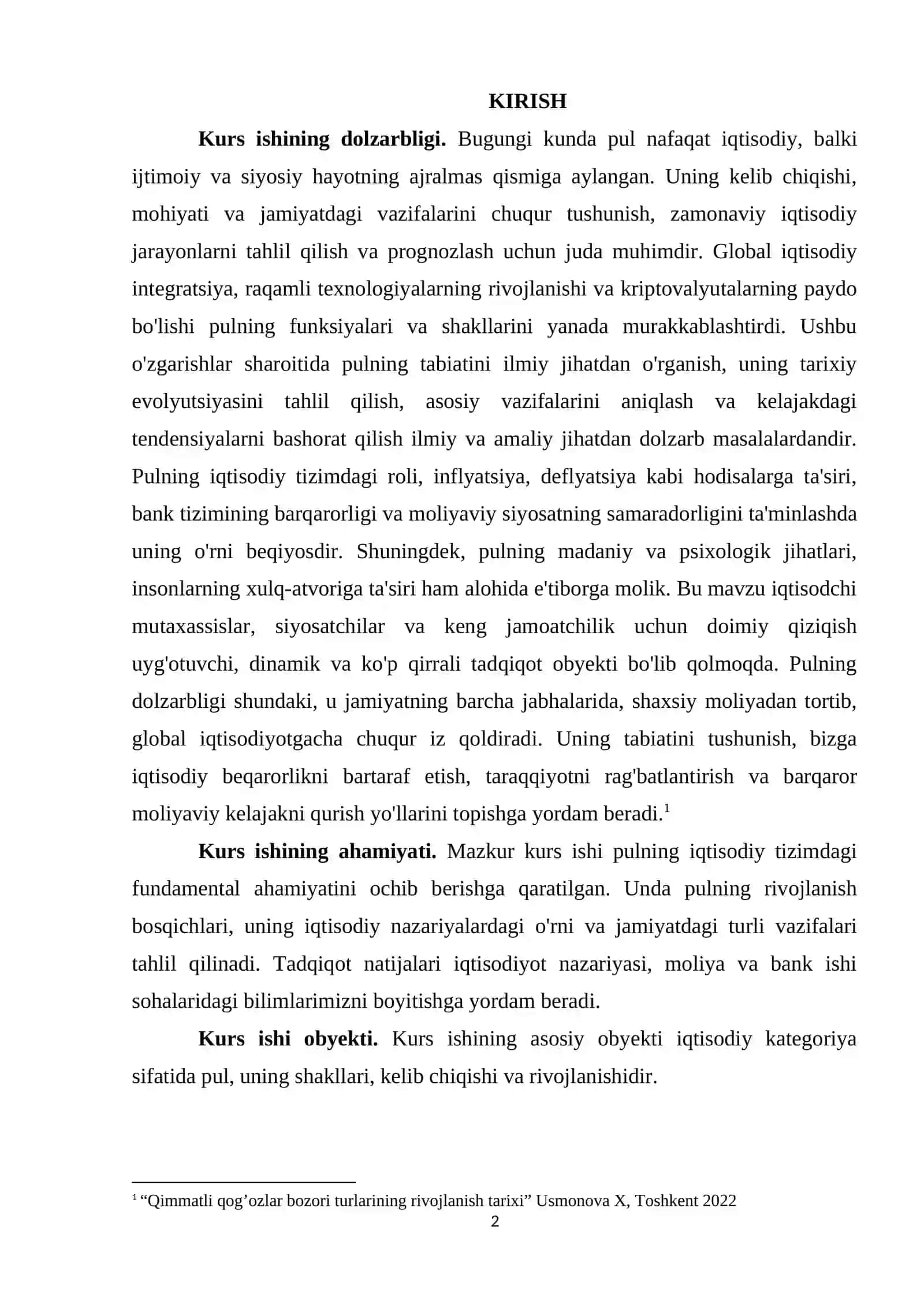 PULNING KELIB CHIQISHI, MOHIYATI VA VAZIFALARI 2