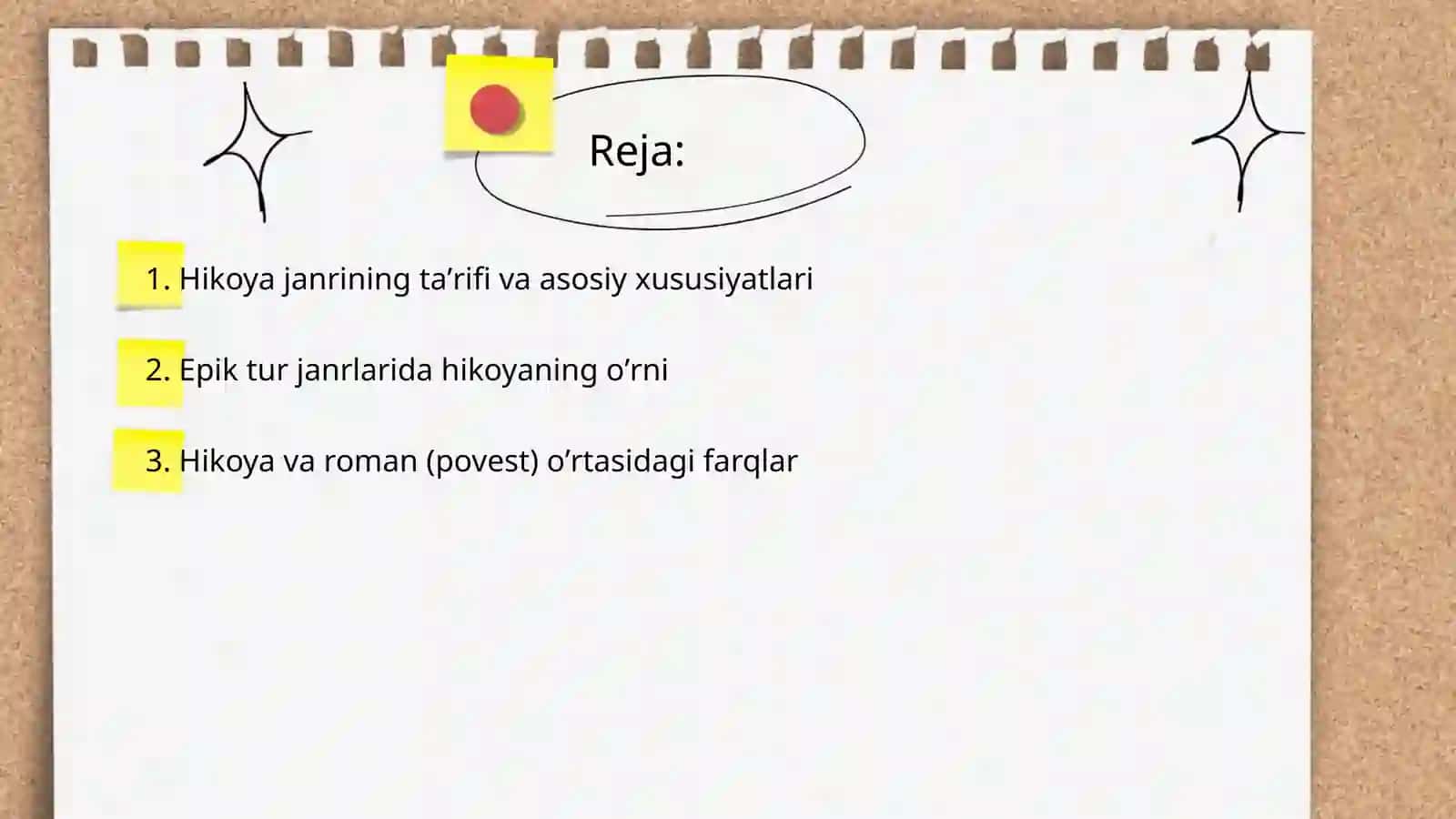 Epik tur janrlari. Hikoya janri 2