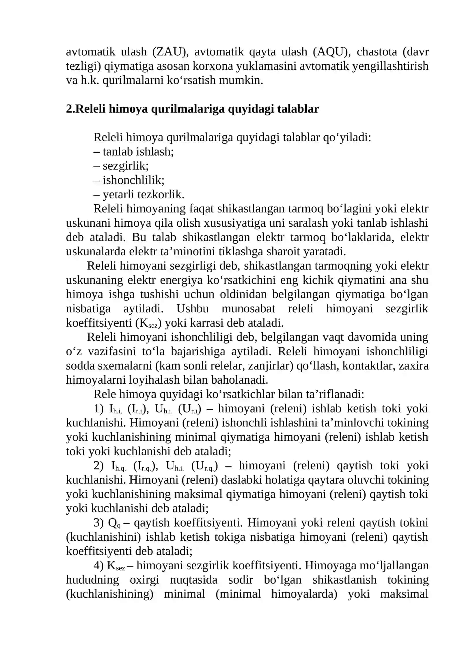 Releli himоya qurilmаlаrigа quyidаgi tаlаblаr 2
