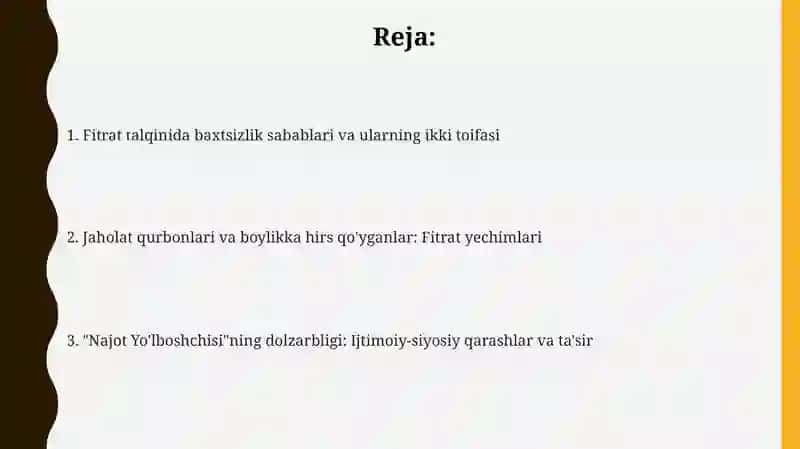A.Fitrarning "Rahbari najot" risolasidagi "Baxtsiz odamlarning ikki toifasi" ga oid qarashlari 2