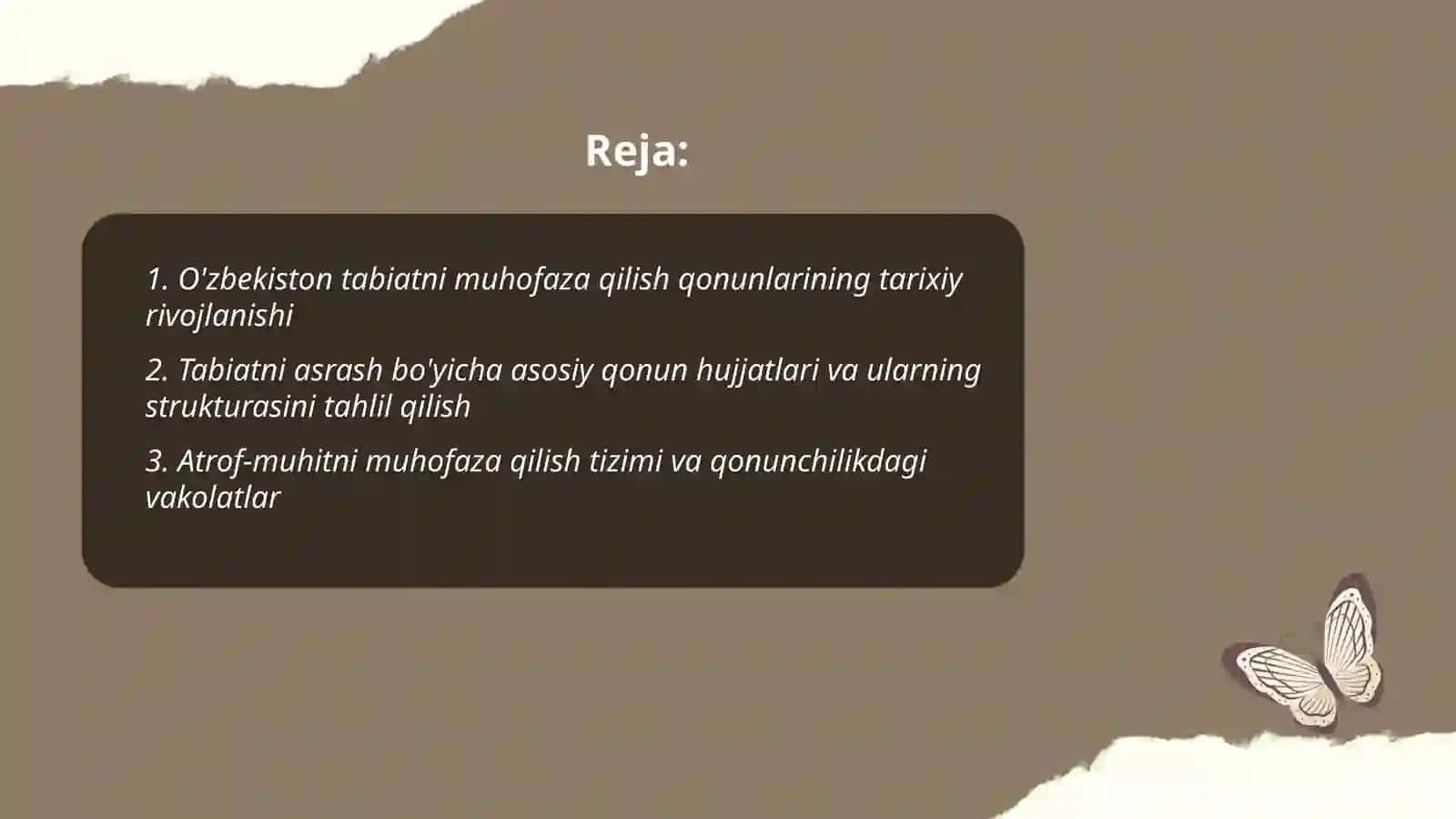 O'zbekiston respublikasi tabiatni asrashga doir qonunlarni o'rgatish tahlil qilish 2