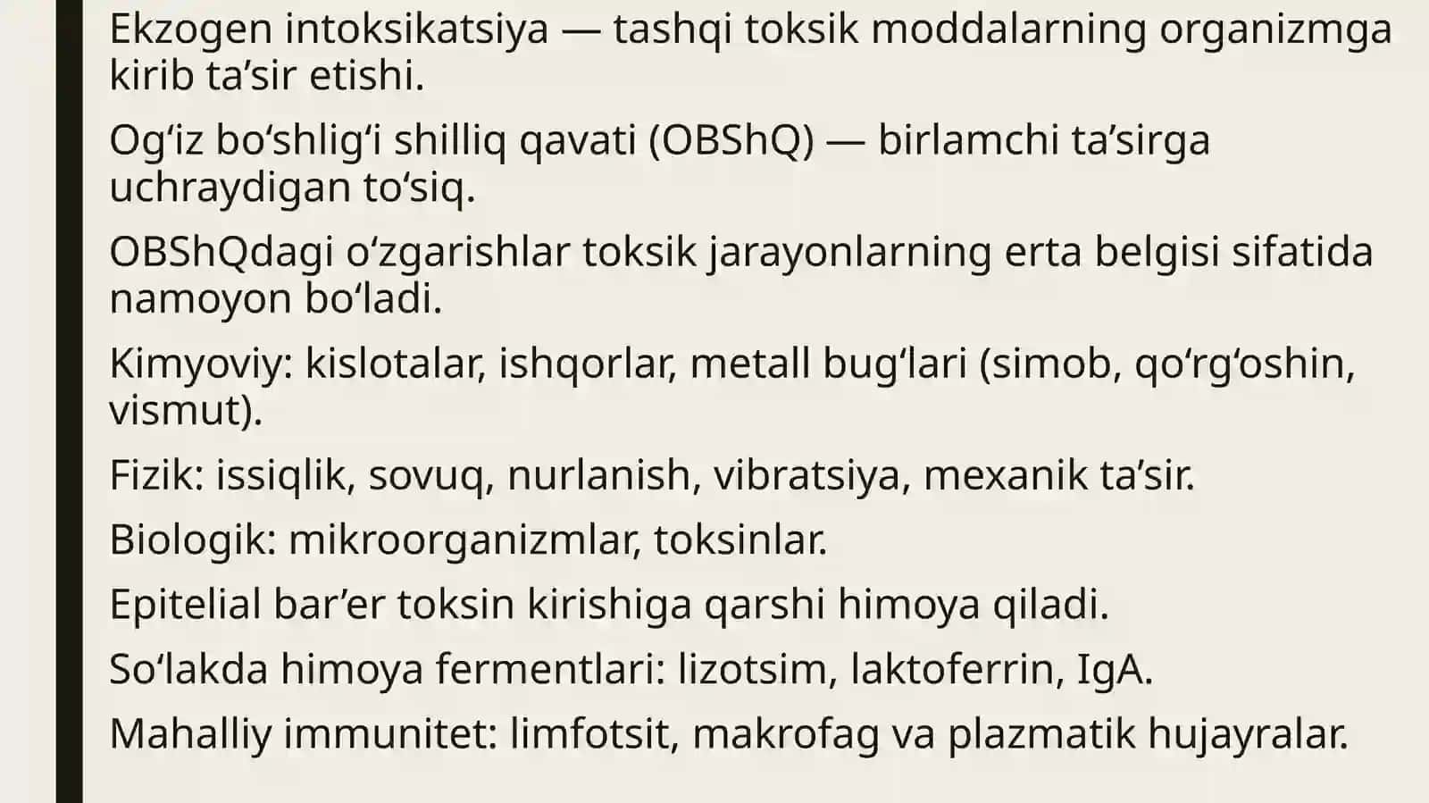 OBSHQ da ekzogen faktorlar va kasb kasalliklari 2