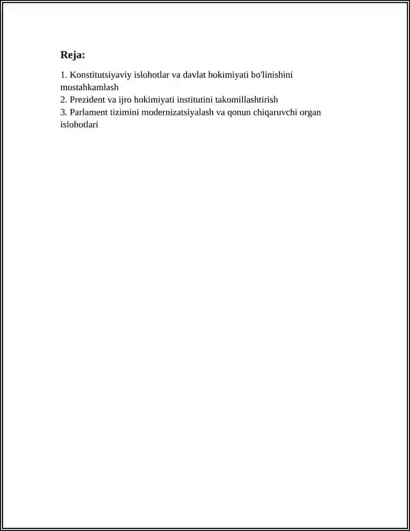 MUSTAQILLIK YILLARIDA DAVLAT BOSHQARUVI TIZIMIDA AMALGA OSHIRILGAN ISLOHOTLAR 2