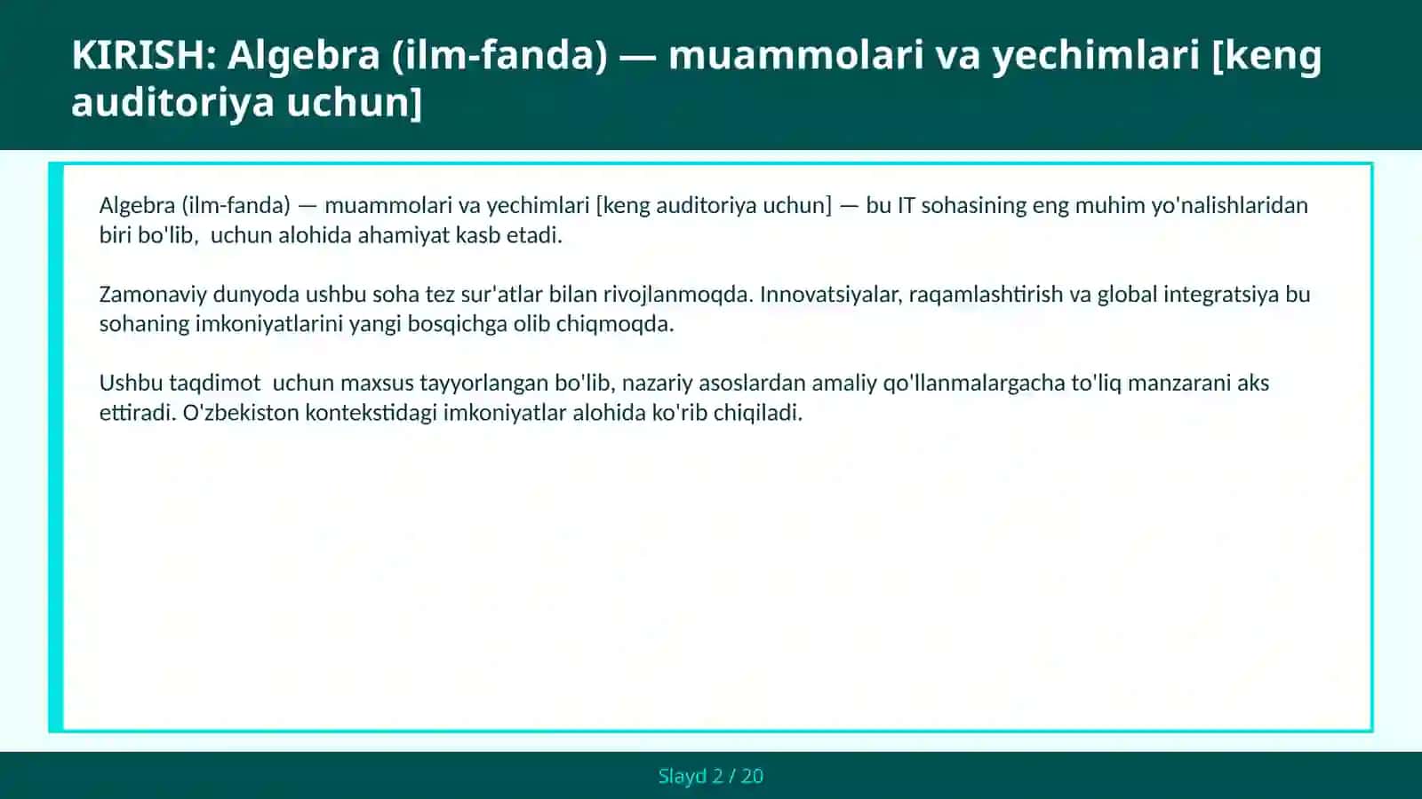 Algebra (ilm-fanda) — muammolari va yechimlari [keng auditoriya uchun] 2