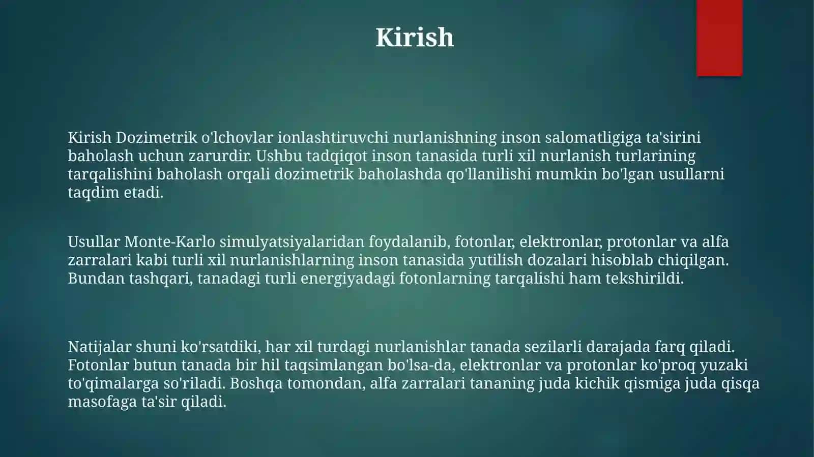 Yutilgan Nurlar Energiyasini Dozimetrik Baholash Turli Nurlarni OdamTanasidaTaqsimlanishi 2